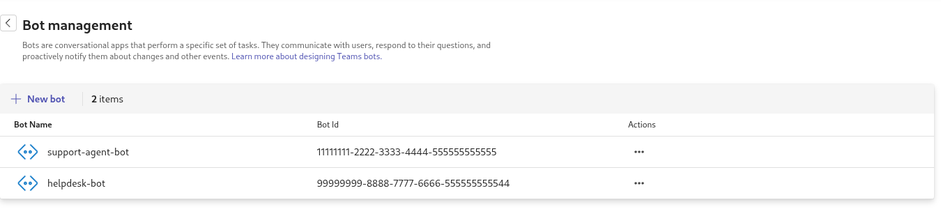 The Bot management page in the Teams Developer Portal